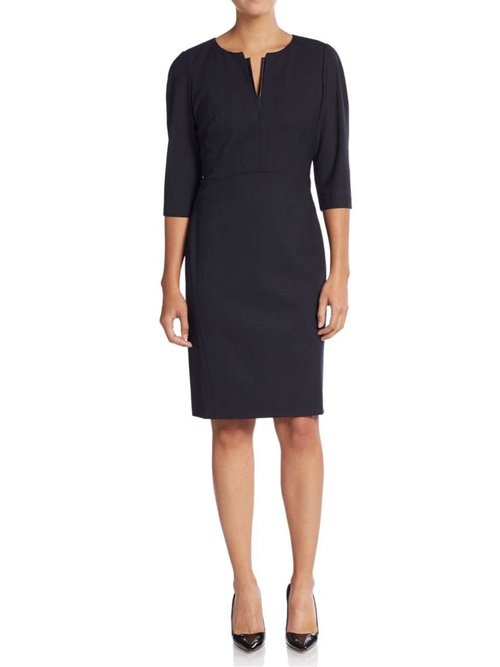 Lafayette 148 stretch black wool blend sheath dress 3/4 sleeve sz 12 workwear